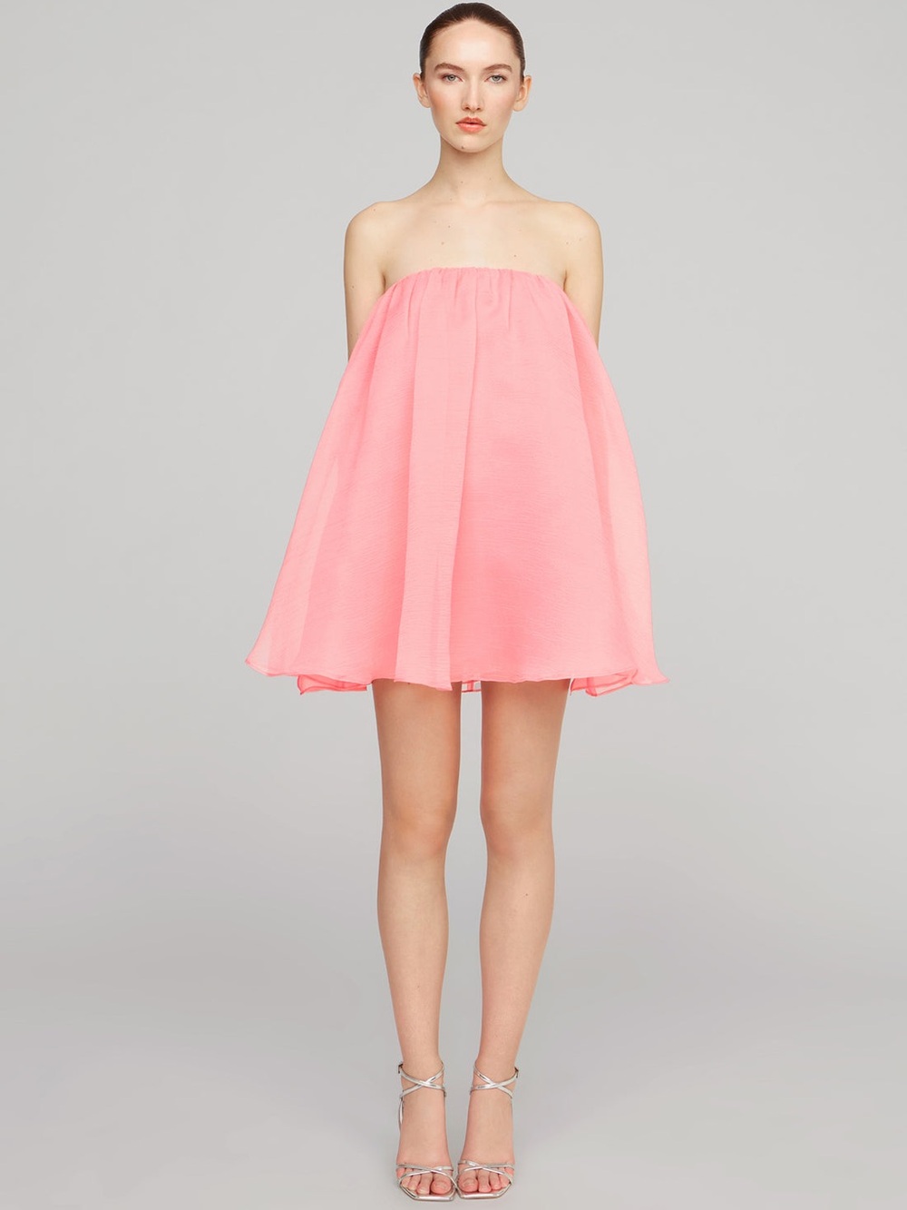 Halston Charlie Textured Organza Poof Strapless Mini Dress Salmon Rose Size 2